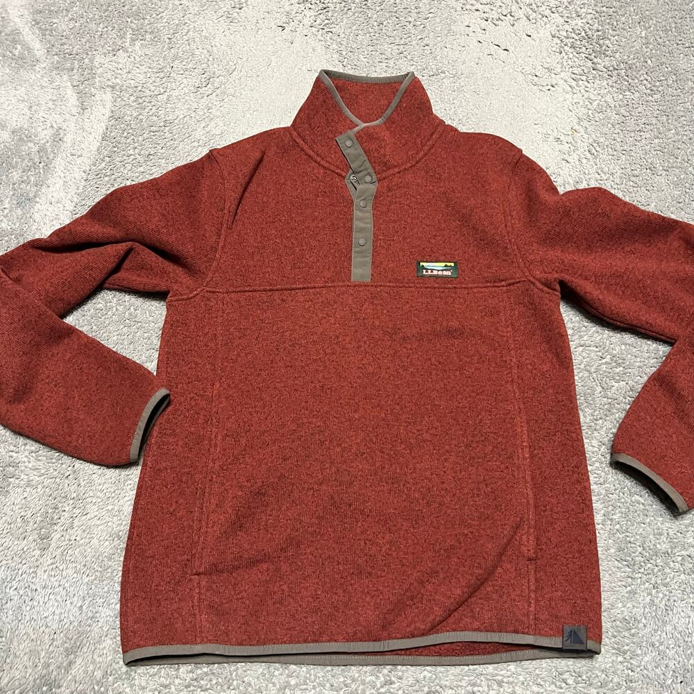 L L Bean Snap Fleece Mens Small Pullover Fleece Sweater Red 298050